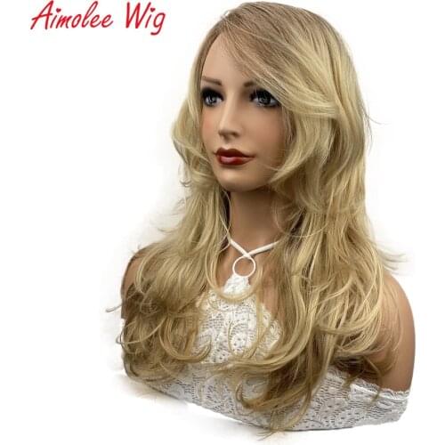 Aimolee Synthetic Wigs for Women Layered Blonde Long Curly Wig Hair