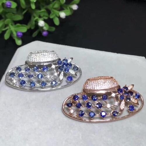 Natural sapphire brooch, 925 silver, super exaggerated beautiful leaves, dual-use style