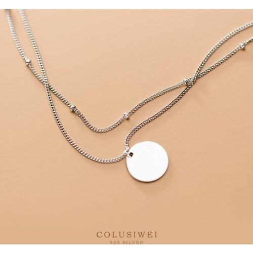 COLUSIWEI 2020 New Genuine 925 Sterling Silver Round Sequins Pendant Necklace for Women Long Necklace Fashion Fine Jewelry Gift