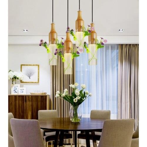 Nordic wooden pendant lights personalized glass restaurant lamp wooden chandelier Japanese chandelier pendant lamp LU807103