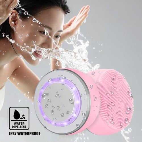Electric Deep Facial Cleaning Massage Brush Sonic Face Washing 4 Light Therapy IPX7 Waterproof Silicone Face Cleanser Skin Care