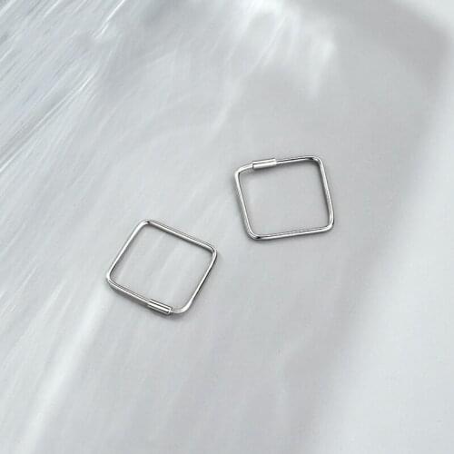 Geometric Square Small Simple 925 Sterling Silver Hoop Earrings For Women Korean Fashion Jewelry Glitter Gift
