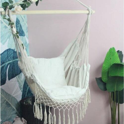 Nordic Style Tassels Hanging Swing Hommock Lounge Rocking Chair with Cushions Kids Adults Patio Swing Seat Room Garden Furniture