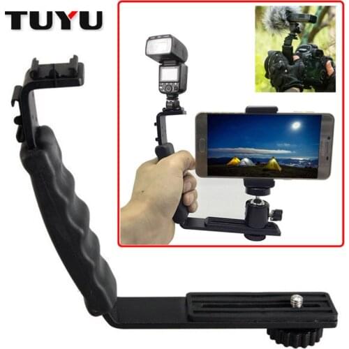 TUYU L-Shaped Angle 2 Flash Stand DV Bracket Tray Dual Hot Shoe L-Shade Flash Bracket 1/4-inch SLR Camera Microphone Stand Camer