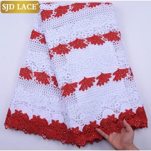 SJD LACE Black White African Lace Fabric With Stones High Quality Water Soluble Guipure Cord Lace For Wedding Party Dress A2140