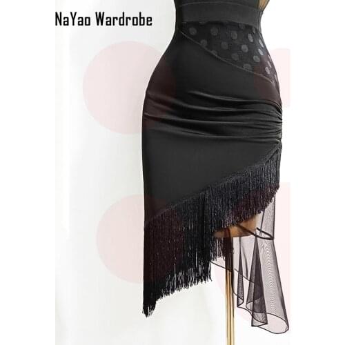 Dot Patchwork Tassel Latin Dance Dress Women Latin Dance Skirt Ballroom Samba Tango Chacha Belly Dancing Performamnce TL600