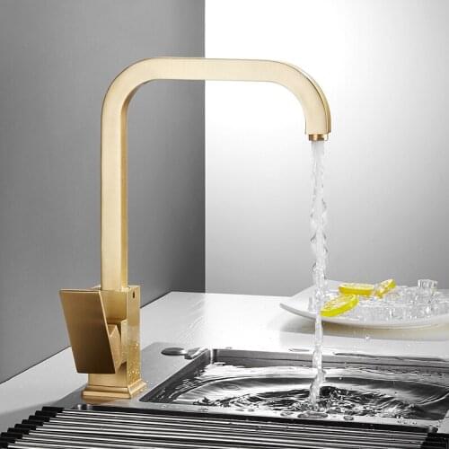 Brushed Gold Swivel Kitchen Faucet Wall mounted Sink Faucet Kitchen Tap Hot and Cold Brass Chrome Swivel Sink Mixer Tap