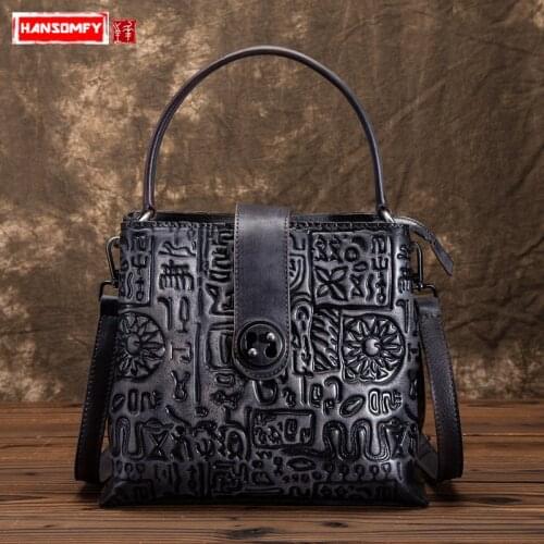 Stone Pattern Fashion Women Handbags Genuine Leather Retro Female Handmade Embossed Shoulder Bag Lady Crossbody Messenger Bags