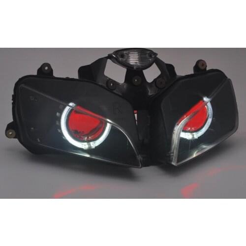 Motorcycle Headlight Assembly For Honda CBR600RR 03-06 HID Projector Conversion w/ LED White Angel Red Demon Eyes DRL Headlamp