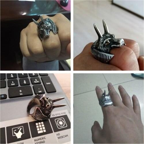 Men Titanium Steel Person Wolf Head Self Defense Ring Spike Punk Anti-wolf Finger Ring Vintage Wolf Rings Gift Safety Toy Sports
