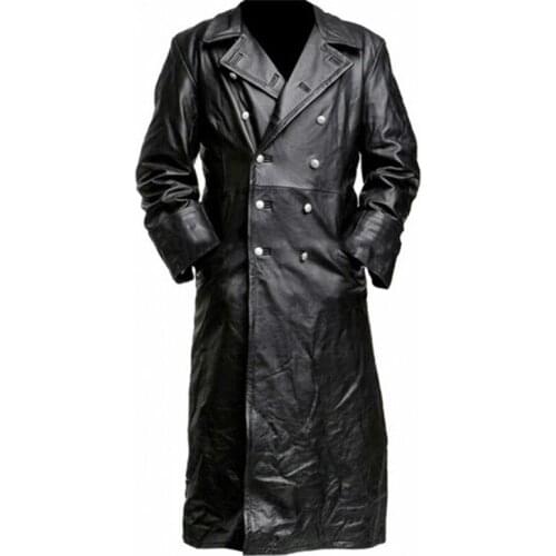 Mens Fashion Long Sleeve Lapel Leather Coat Winter Gothic Punk Black Long Coat Long Jacket Goth Vampire Coat Dark Knight Coat