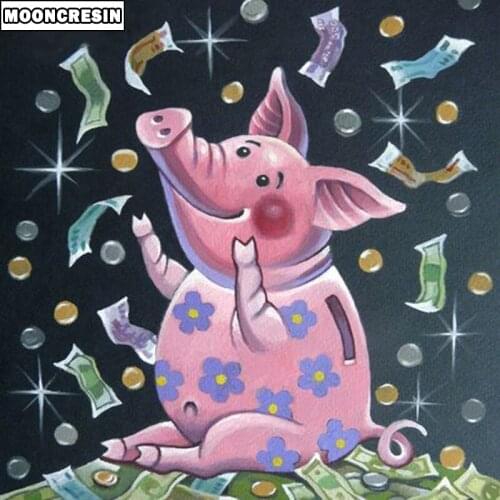 5D Diy Diamond Embroidery Full Money Pig Mosaic Rhinestone Handmade Lucky Pig Diamond Painting Kit Cross Stitch Decoration Home