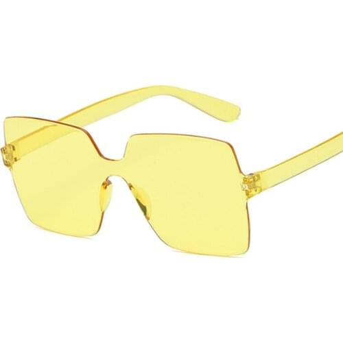 Brand Designer Square Sunglasses Women Summer Candy Color Ladies Sunglasses Rimless Transparent Pink Red Black Mirror Oculos