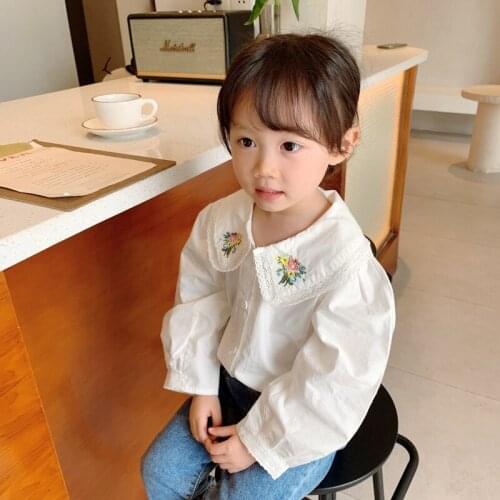 Autumn baby girls clothes Sweet girls long-sleeved blouse with white embroidered shirt