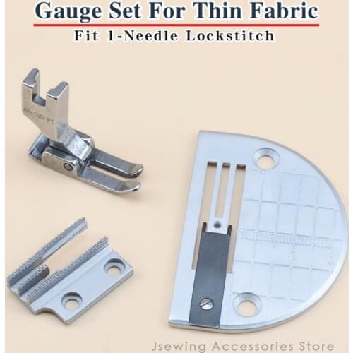 APS-11, 12 Gauge Set For Thin Fabric Fit Industrial 1-Needle Lockstitch Sewing Machine Needle Plate Feed Dog Presser Foot