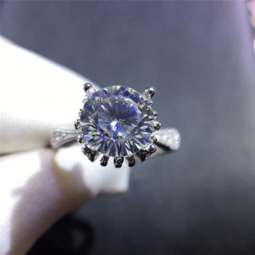 Luxury Brand Diamond Test Past 2 Carat Brilliant Cut D Color Moissanite Ring Classic Silver 925 Gemstone 4-Prong Wedding Rings
