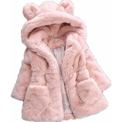 Christmas costumes Rabbit Ear Baby girl winter clothes kids Thickening fur coat pink down jacket for girls Clothing