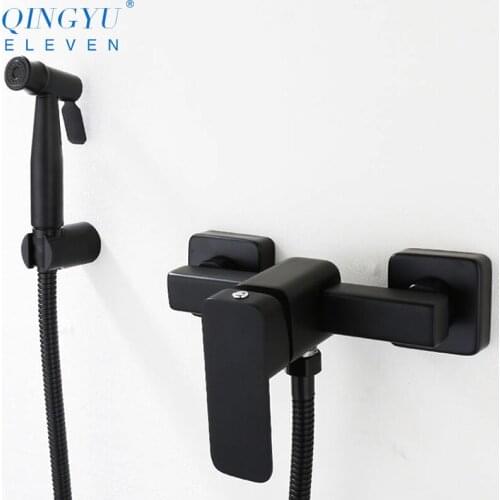 Matte Black Bidet Shower Faucet Set Solid Brass Bidet Faucet Muslim Cold And Hot Water Mixer Tap Toilet Faucets Bidet Shower Set