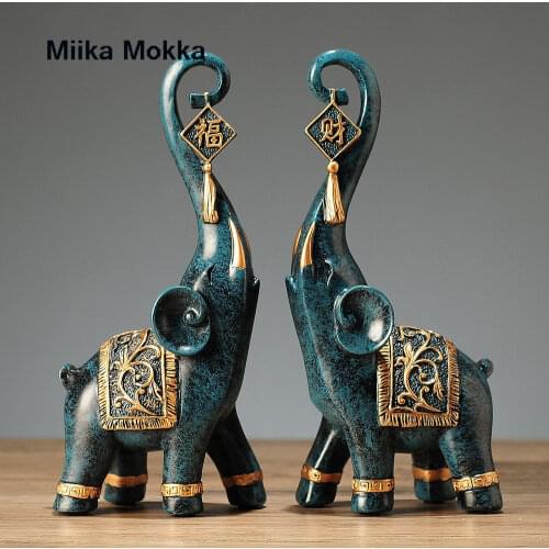 Nordic Style Resin Elephant Statue Lucky Elegant Elephant Trunk Statue Lucky Wealth Figurine Crafts Ornaments for Home Decor