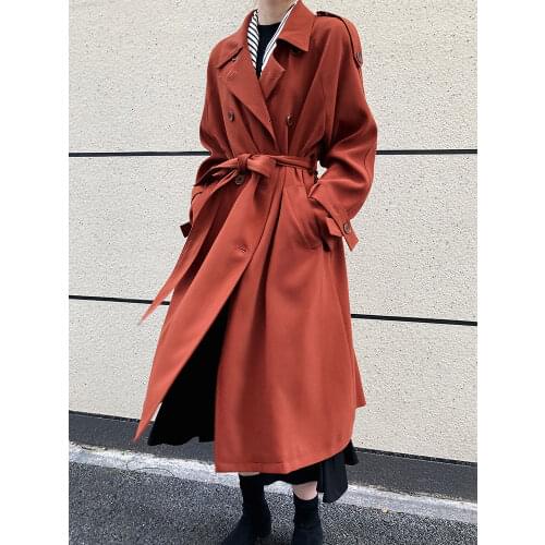 British Style Trench Orange Long Trench Coat Women Autumn Winter Knee Length Loose Double Breasted Trench Coats Female Windbreak