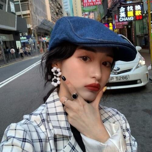 Japanese Cowboy Hats For Mens Women Light Board Simple Peaked Cap Washed Denim Beret Female Thin Section Breathable Forward Cap