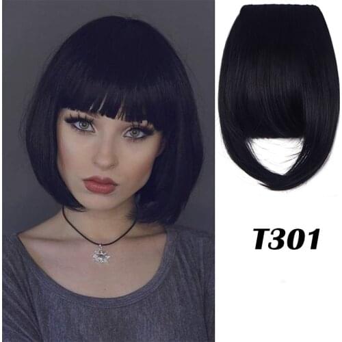 Womens Clip In Bangs Hair Extensions One Piece Front Neat Hair Fringe Straight Flat Bangs Clip on Hairpiece for Women