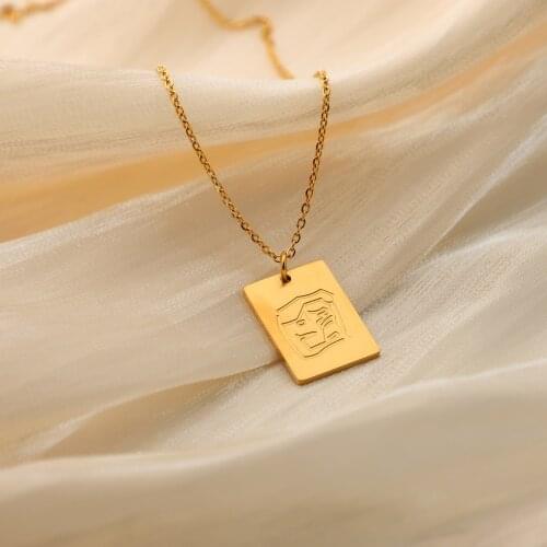 Rectangle Art Abstract Painting Mother Pendant Neckalce For Women 18k Gold Plated Stainless Steel Choker Jewelry Gifts