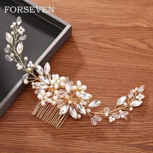 Gold Wedding Hair Comb Crystal Pearl Bridal Hair Accessories Head Jewelry Handmade Bridal Hair Comb For Women Wedding Headpiece