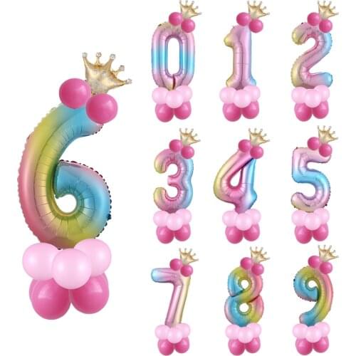 1 Set Birthday Balloons Number Foil Rainbow Color Balloons Kids 1st Party Decorations Balloons Happy Birthday Globos