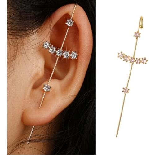 1Pc New Ear Wrap Crawler Hook Earrings for Women Surround Auricle Diagonal Stud Copper Inlaid Zircon Piercing Earrings