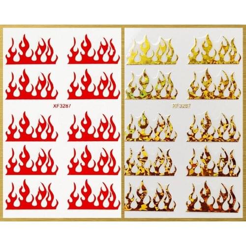 5Pcs Rose Red 3D Holographic Fire Flame Self-Adhesive Nail Stickers XF3281 (5 Colors) Flame Nail Decal Sticker Set (5pcs) ,hjjh6