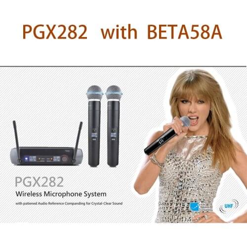 PGX282 Wireless Microphone Professional UHF Dual Mic 2 channel wireless micro with BETA58A handheld Microphone PGX282