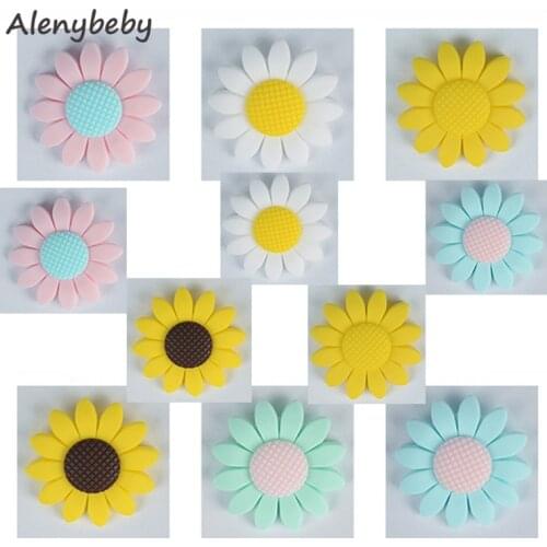 Food Grade Baby Silicone Beads Sunflower Teether BPA Free Chew Rodents DIY Baby Teething Mom Infant Necklace Bracelet Toys