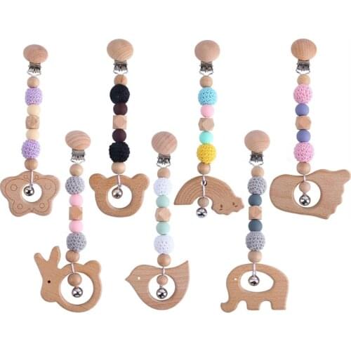 Baby Teether Teething Pendant Pram Clip Hanging Toy Stroller Chain Rattle Mobile Holder Wooden Nursing Molar Soother Infants Sho