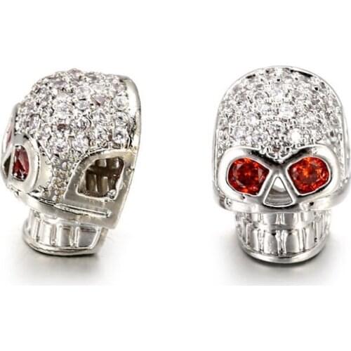 Skull head micro pave cz cubic zirconia spacer beads Brass Crystal bracelet necklace DIY making silver gold plated yyd3