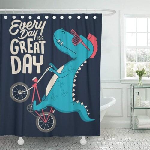 City Cute Dinosaur on Bicycle Graphic Extreme Jungle Street Shower Curtain Waterproof Polyester Fabric 72 x 72 Inches Set