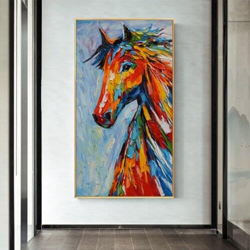DDWW Color Horse Oil Painting Wall Art Canvas Painting Animal Poster Painting Art Picture Print Living Room Home Decor No Frame