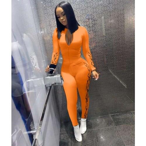 TNNAOFF Sexy letter Zip Romper Womens Jumpsuits Long Sleeve Fall Clothing Fashion One Piece Club Outfits Overalls Streetwear