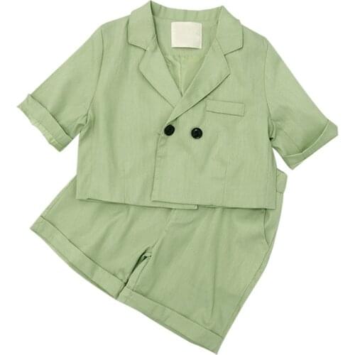 2021 Boys Girls Summer Blazer Jacket+Shorts 2Pcs Clothing Set Gentleman Kids Formal Cool Wedding Suit Children Performance Dress