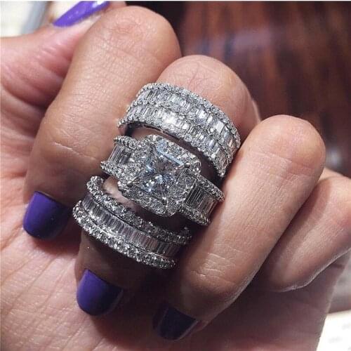 Statement Lovers Diamond ring Silver color T shape Cz Engagement wedding band rings for women Bridal Fine Party Jewelry