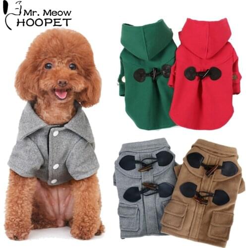 Fashion Pet Clothes British Style Horns Button Puppy Woolen Clothing Hoodie Overcoat Warm Jacket 4 Colors
