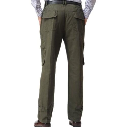 Men Casual Pants Pockets Button Zipper Long Straight Cargo Pants Outdoor Trousers Mens Clothing 2021