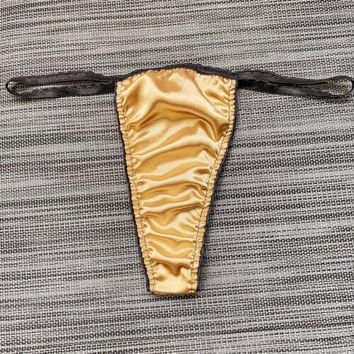 Mens Sexy Artificial Silk Briefs Bikini Low Waist Underwear Underpants Thong Mens Thong Bump Pocket Faux Silk Panties