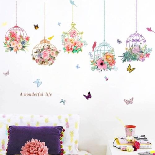 Wall stickers Garden birdcage wallpaper living room bedroom background wall flower study corridor decoration sticker wallpaper