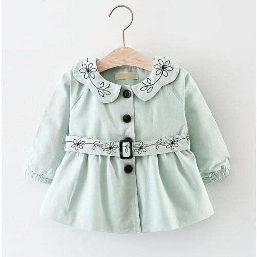 2018 Sping new baby infant trench coat cotton jacket girl kids floral embriodery belt coats girls outfits