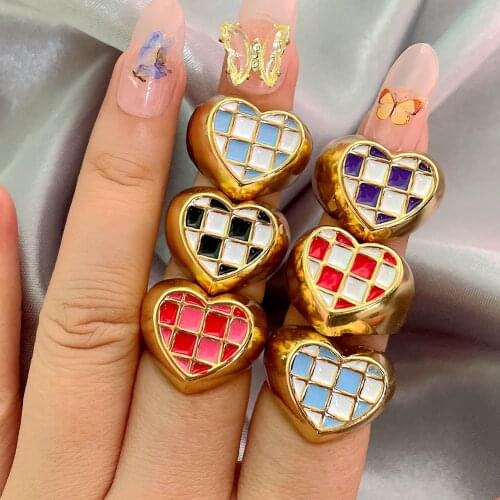 2021 New Love Heart Enamel Rings For Women Girls Gold Silver Color Simple Metal Geometric Finger Rings Trendy Party Jewelry Gift