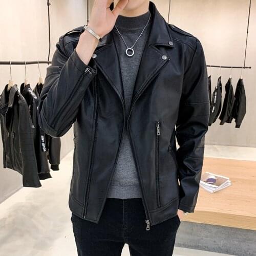 Autumn new style leather jacket youth handsome casual motorcycle wear PU leather jacket coat top clothes