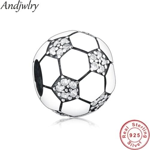 Authentic 925 Sterling Silver Sparkling Soccer Charm Fit Original Charm Bracelet 925 Sliver Beads DIY Jewelry