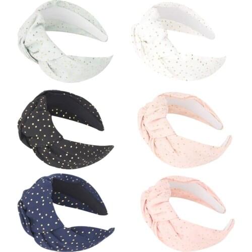 Fashion Women Gold Dot Hairbands Retro Bandana Cross Knot Headband Wide Side Hair Bands Hoops for Girls Bezel Hair Accessories