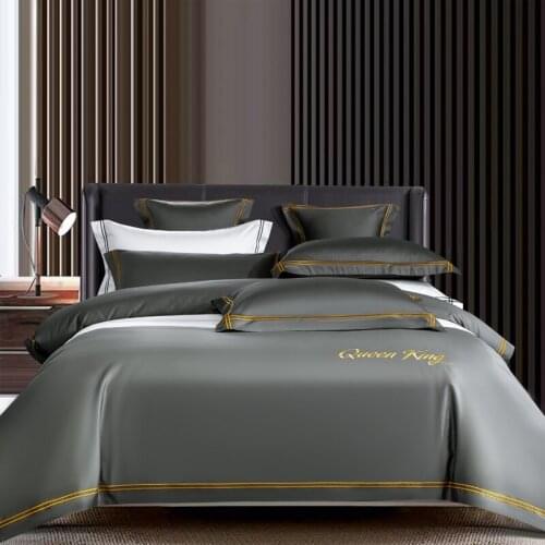 Luxury Embroidery Solid Color 600TC Cotton Hotel/Home Bedding Set Bed Linen Duvet Cover Pillowcase Single King Queen Size